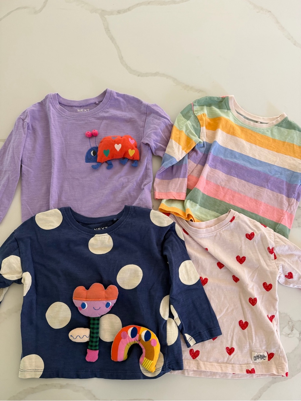 Lot of 4 Next 2-3T Long Sleeve Top with Colorful Appliqués